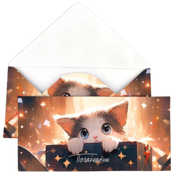 Конверт д/денег ПОЗДРАВЛЯЮ Котик