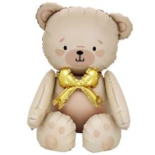  Мишка бежевый бант золотой