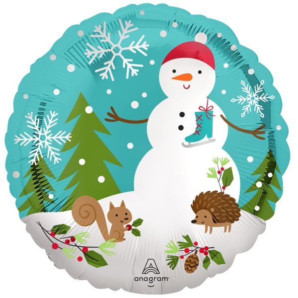 А 18" Снеговик в лесу сатин S40