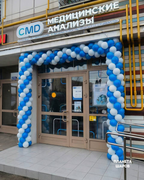 Бело-голубая арка из шаров