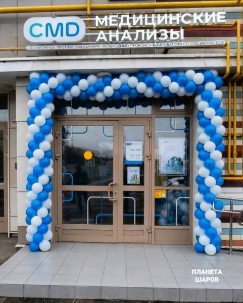 Бело-голубая арка из шаров